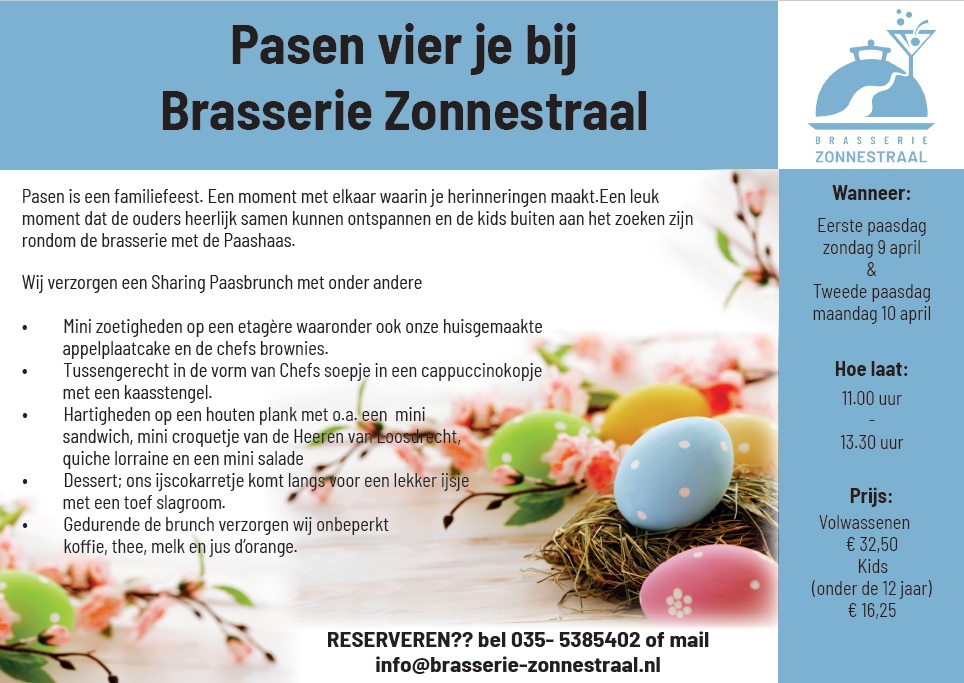 Brasserie Zonnestraal paasbrunch Hilversum Paasflyer 2023
