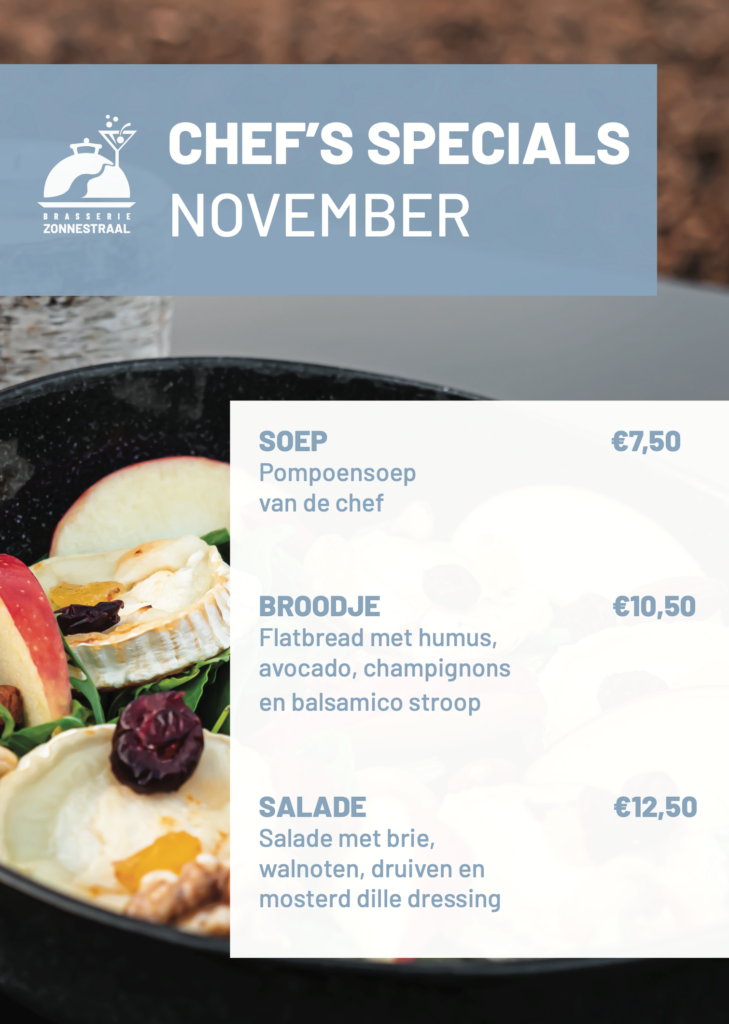 Brasserie Zonnestraal specials november lunchen Hilversum